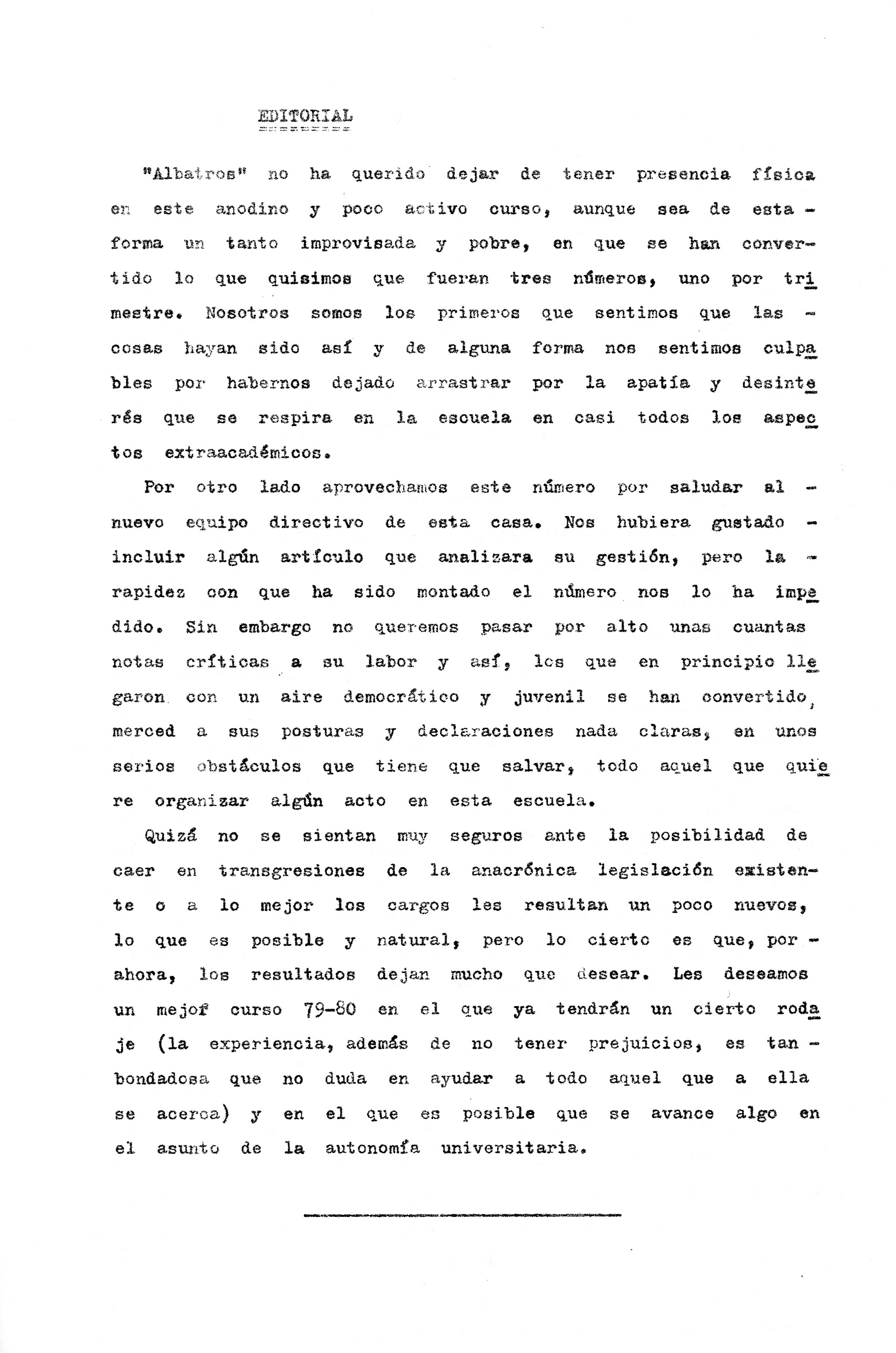 Página de Editorial Revista Albatros